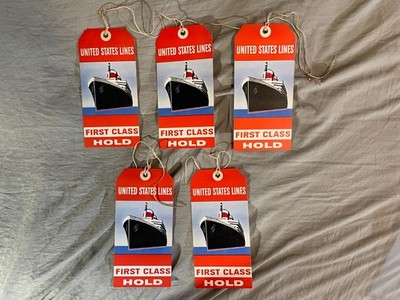 Vintage 1960's United States Lines First Class Hold Luggage Tag Lot of 5