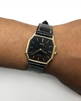 Rare Seiko Dolce Hexagon Black Dial Quartz 6030-5500 Baton Vintage Watch Men