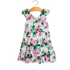 Janie and Jack Girls Floral Windowpane Ruffle Tiered Cotton Dress Size 6