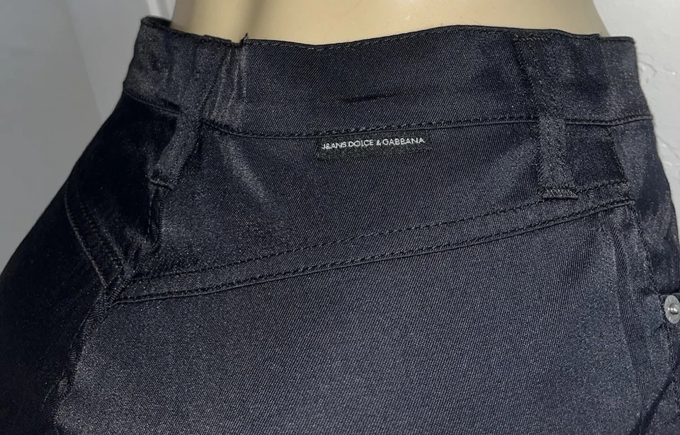 Vtg 90s Y2K Dolce & Gabbana JE&NS Black Satin Polyamide Bare Back Pants Italy 30 - Изображение 4 из 4