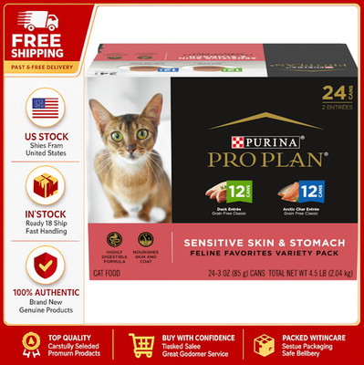 Purina Pro Plan Sensitive Skin and Stomach, Variety Pack, Wet Cat Food, 3 oz Can
