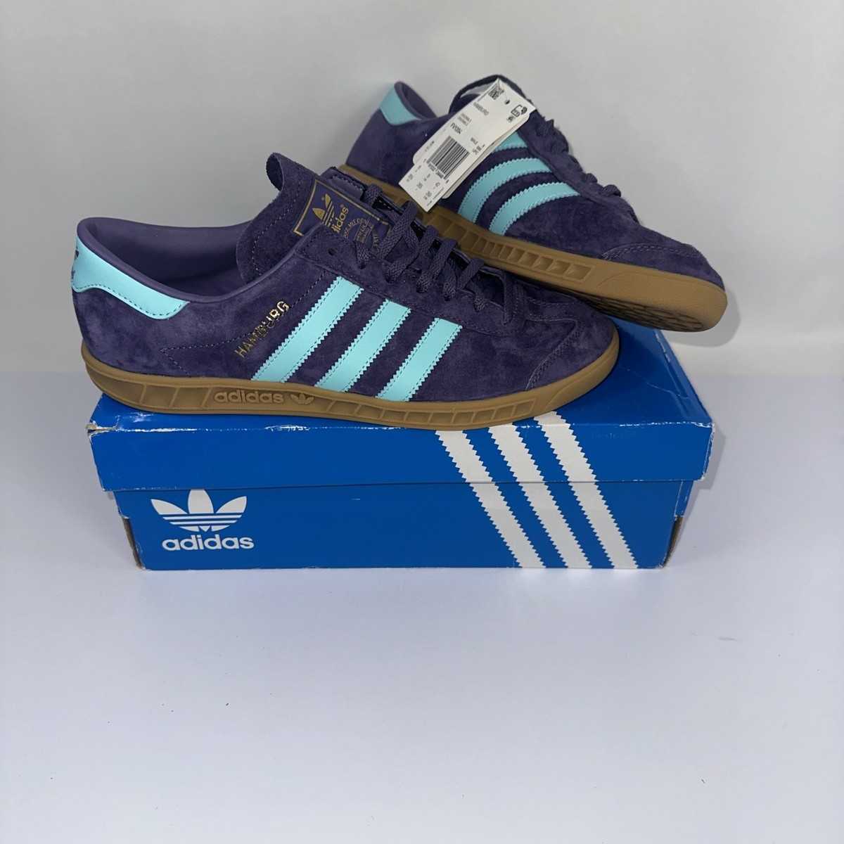 🔥Brand New adidas Hamburg Originals RARE Trainers Purple Aqua Gum UK Size  8🔥