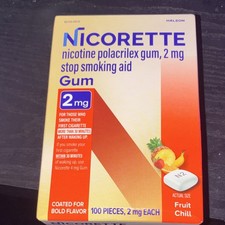 Nicorette Nicotine Polacrilex Gum 2mg Fruit Chill Coated Bold Flavor 100 Pieces