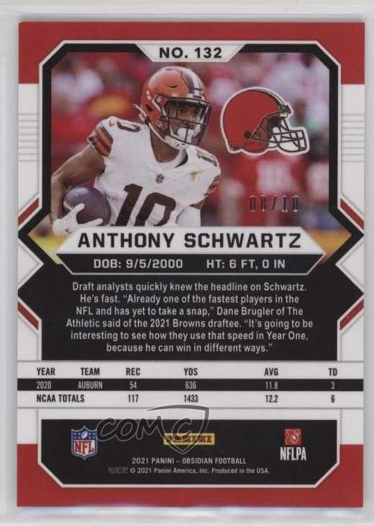 2021 Panini Obsidian Rookies Electric Etch Red /10 Anthony Schwartz Rookie RC - Image 2 of 2