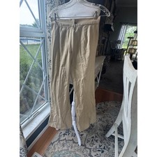 VTG 70s Tan Khaki Wide Leg Pants High Waisted Military Button Stained S