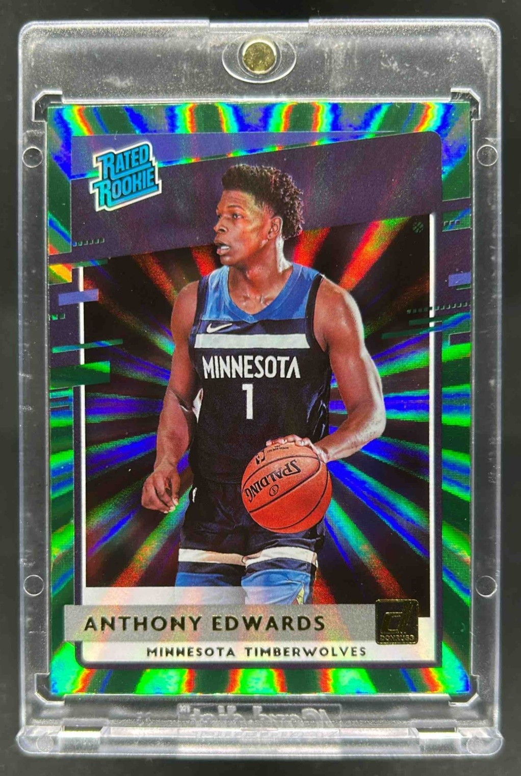 2020-21 Donruss Anthony Edwards Holo Green Laser RC #201 Timberwolves