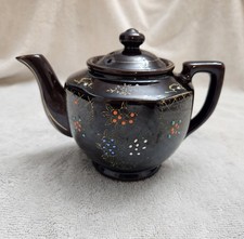 VTG gold trim HAND PAINTED Dark Brown TEA POT teapot MADE IN JAPAN 1960s vintage