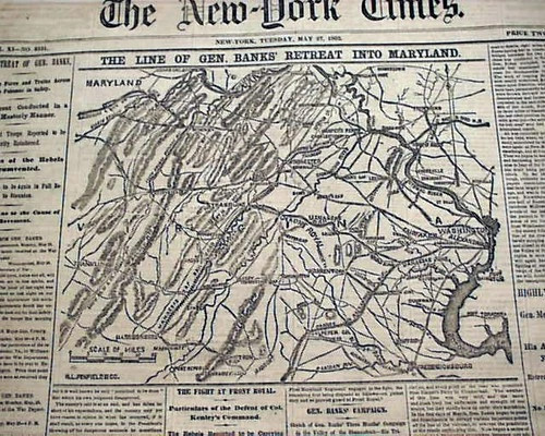 Post First Battle of WINCHESTER MAP Nathaniel Banks Retreat 1862 Civil War News