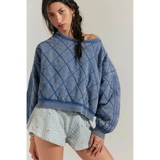 Free People We The Free Mirage Pullover Sweatshirt Top Diamond Quilted XS 284533