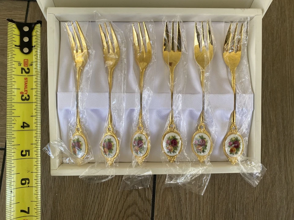 Horquillas para pasteles Royal Albert Old Country Roses chapadas en oro (6) + ¡ENVÍO RÁPIDO! Foto 4 de 4