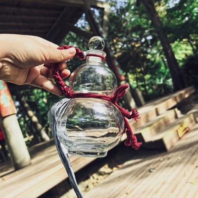 Glass Gourd Water Bottle 17oz Chinese Retro Style Clear Glass Drinking Decora...