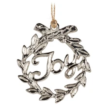 Abbott Collection Simple Flat JOY Wreath Ornament, Aluminum (3" H)