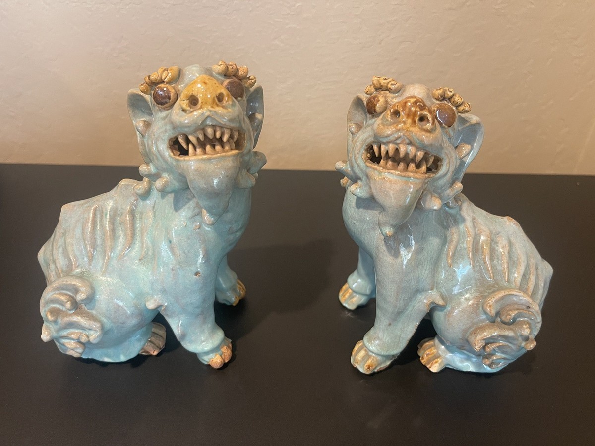 Antique Republic Period Shiwan Pottery Foo Dogs or Fu Lions - Pair