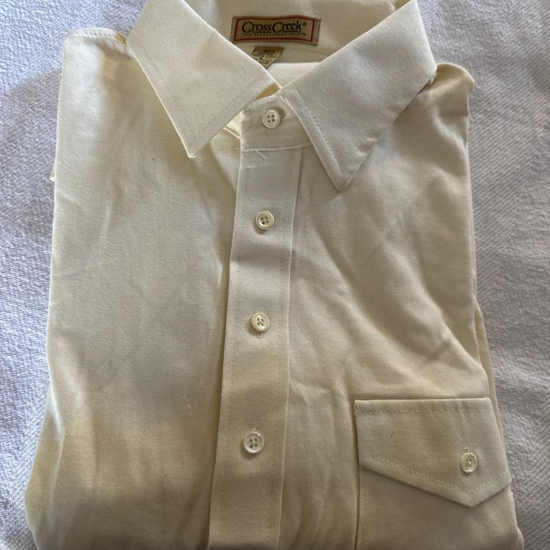 Vtg Long Sleeve Cross Creek 100% Cotton Polo Shirt Pale Yellow Sz L Made In USA