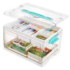 24 QT Clear Plastic Craft Organizers and Storage Box with Removable Trays and