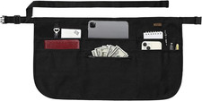 Black Waitress Apron 7 Pockets Server Apron with Buckle Closure Zippered Money