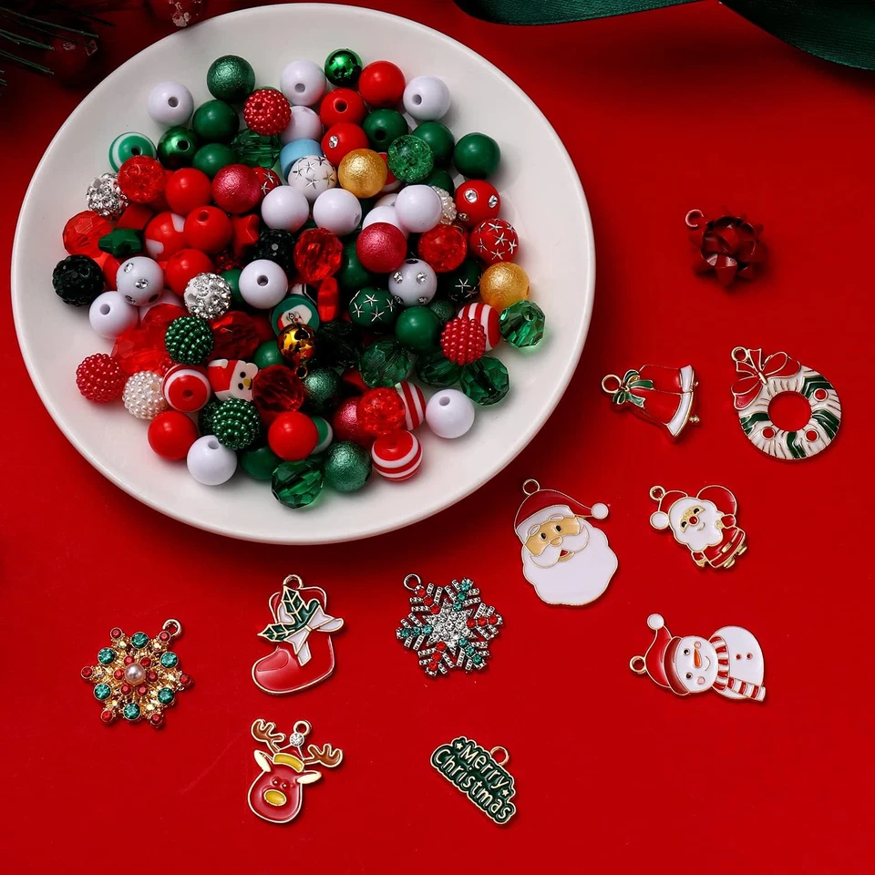 2400PCS+ Christmas Beads for Jewelry Making, Enamel Christmas Charms Bulk, Red G - Image 3 of 4