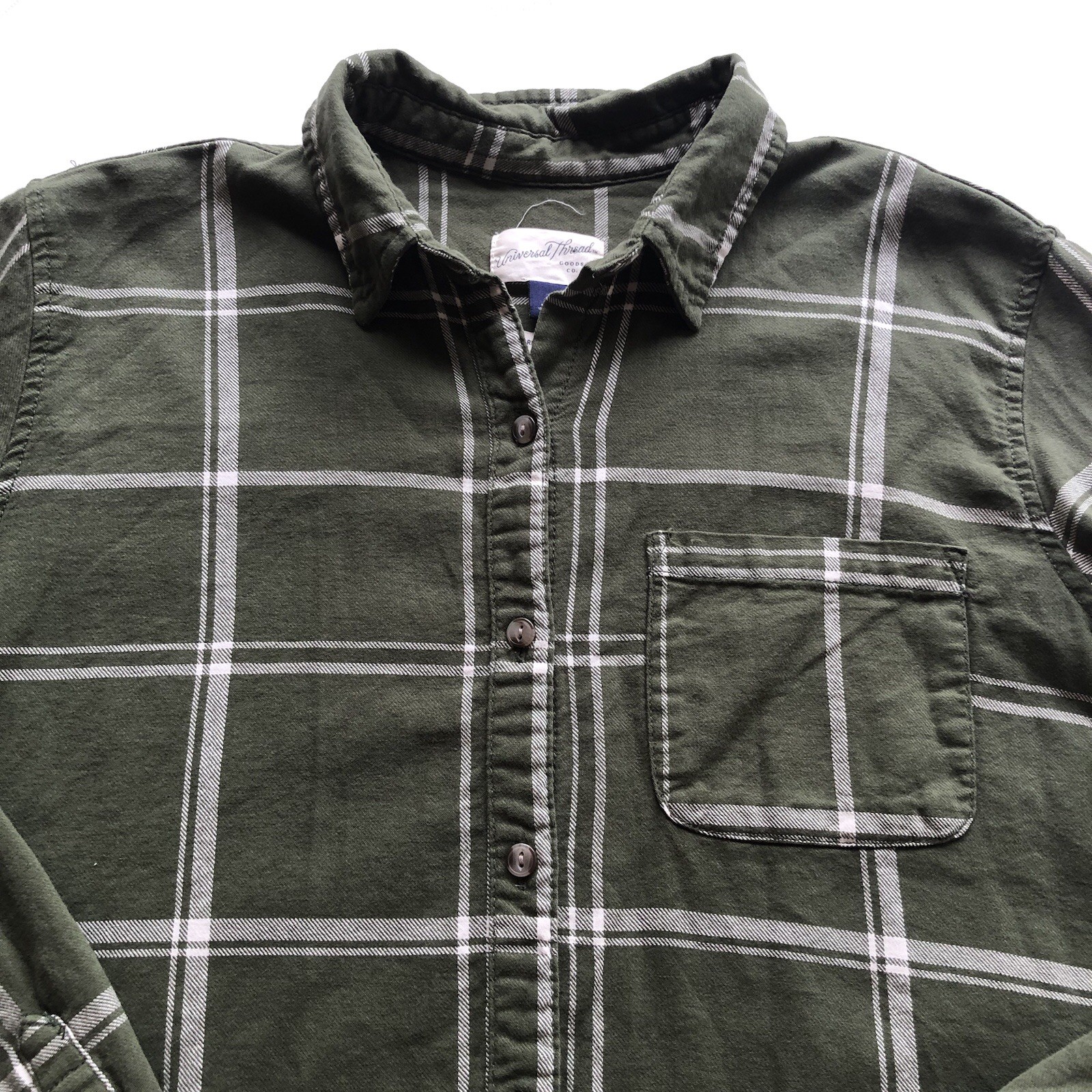 Universal Thread Button-Up Olive/Cream Plaid Shir… - image 15