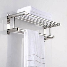 Double Chrome Towel Rail Holder Wall Mounted Bathroom Rack Shelf Stainless Steel