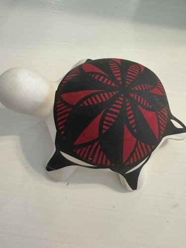 Figurine Acoma NM Poterie Tortue 5” Long 4” Large Blanc Rouge Noir - Photo 4/19