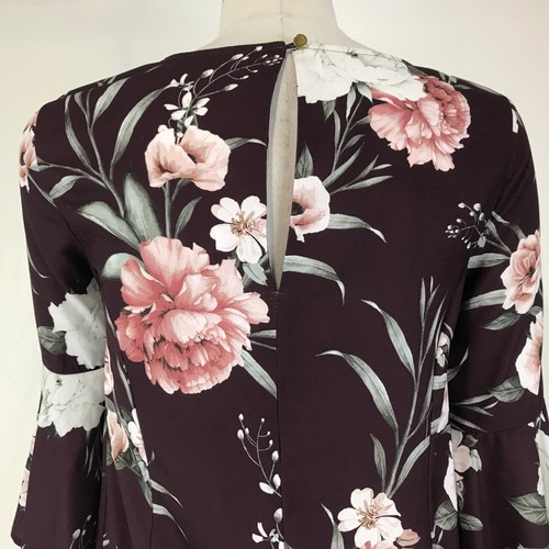Tokito Dress Burgundy Size 6 Pink Floral 3/4 Bell Sleeves Party Cocktail - Picture 7 of 12