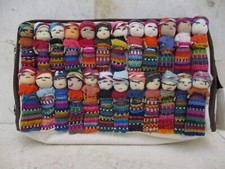 Mexican Handmade Canvas Multicolor Worry Doll Zipper Cosmetic Bag Makeup 8" NWOT