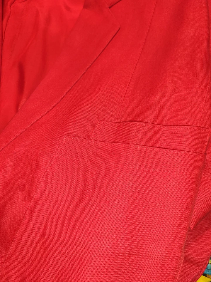 Винтажный ESCADA Margaretha Ley 80-х-90-х красный льняной подкладки укороченный куртка удивительная находка - Изображение 4 из 4