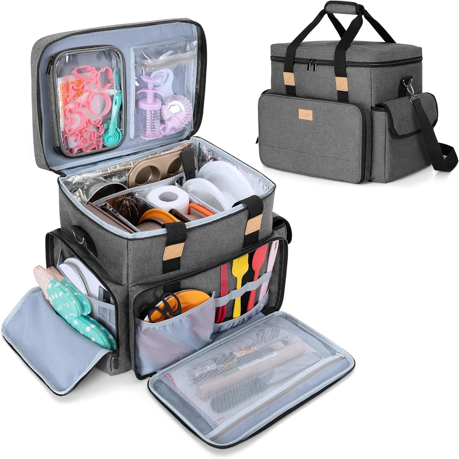 Baking Supplies Storage Bag 3 Removable Dividers &1 Detachable Pouch Organizer B