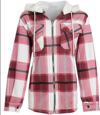 Womens Ladies Baggy Long Sleeve Checked Zip UP Shacket  Shirt Jacket (XS- 2XL)