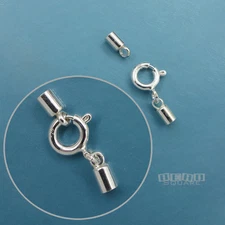 Sterling Silver Cord End Tube Cap Connector w/ Spring Ring Clasp [2mm/3mm/4mm]