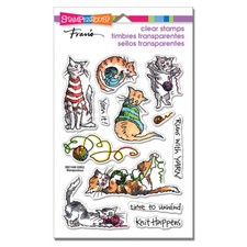 STAMPENDOUS RUBBER STAMPS CLEAR CAT KNIT CAPERS NEW clear STAMP SET