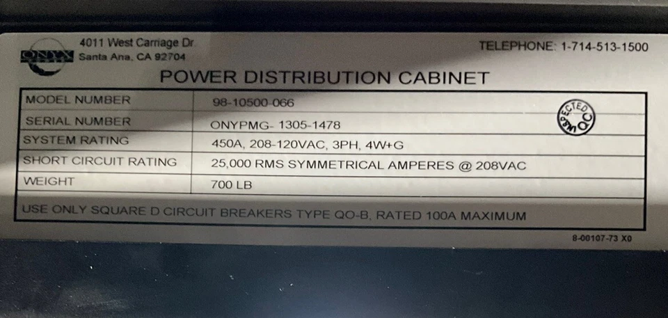 Panel PDU PDI Onyx 450Amp 208Y/120V 3P 4W Cat No. 10500-066 🟦 Foto 2 de 4