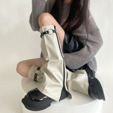 Women Faux Leather Leg Warmers Leggings Punk Gothic Boots Covers Socks Zip