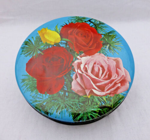 Original Vintage 1960s Sharps Toffee Tin with Pink Red Yellow Roses - Photo 1 sur 7
