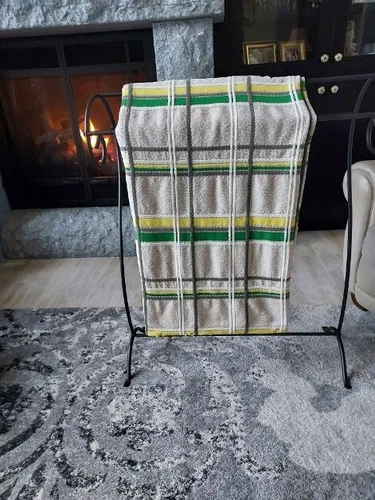 VINTAGE 1960s BATES-LIKE PLAID CAMP/DORM BLANKET 100% WOVEN COTTON 64” X 88”