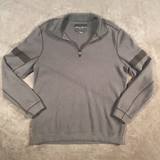 Eddie Bauer Men XL 1/4 Zip Pullover Sweater Green 65 Cotton 20 Wool 15 Nylon