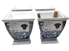LOT OF (4) 10 in. Square Blue Flowering Vine Melamine Urn Planter New