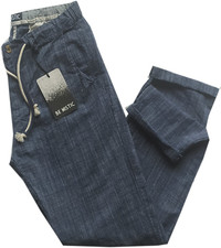 Pantalone uomo laccio 46 48 50 52 54 cotone fantasia blu fiammato BE MISTIC