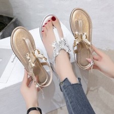 Sandals Women's Summer New Large Bowknot Rhinestone Low Heel Flat Bottom Sandals