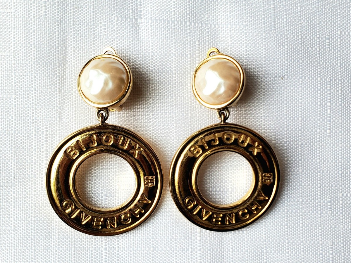 Givenchy Clip On Earrings: Dangle Pearl Gold Tone ICONIC Givenchy Clip On Earrings: Dangle Pearl Gold Tone ICONIC