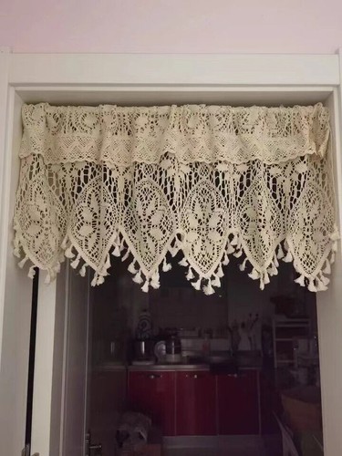 Vintage Crochet Half Curtain Tassels Window Door Panel Drapes Kitchen Valances - Picture 20 of 33