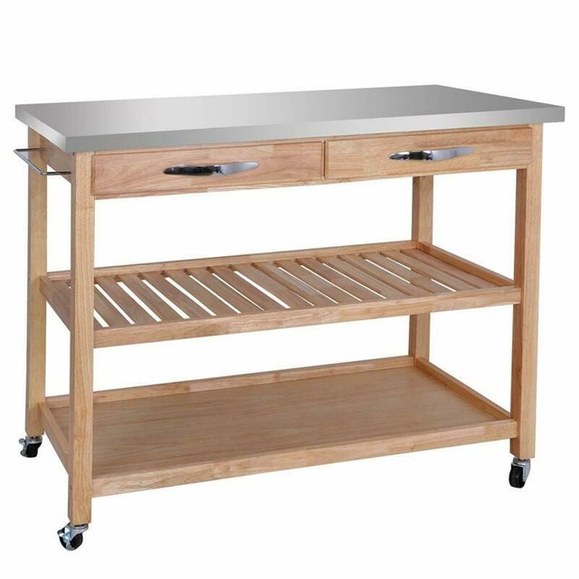 Oasis Concepts Stainless Steel Wood Folding Kitchen Island For