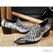 British Mens Slip On Metal Pointed Toe Business Wedding Formal Club Print Shoes