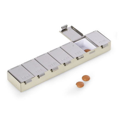 Bey Berk Chrome Plated and Plastic Lined Pill Box with Days of the Week