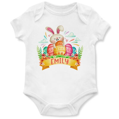 Ostern Personalisierter Strampler für Baby Junge und Mädchen Hase Eier Individuelles Design...