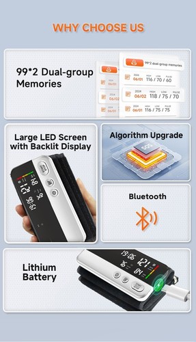 LEPU Oberarm-Blutdruckmessgerät mit Bluetooth App Speicher für 2 Benutzerprofile - Bild 4 von 23