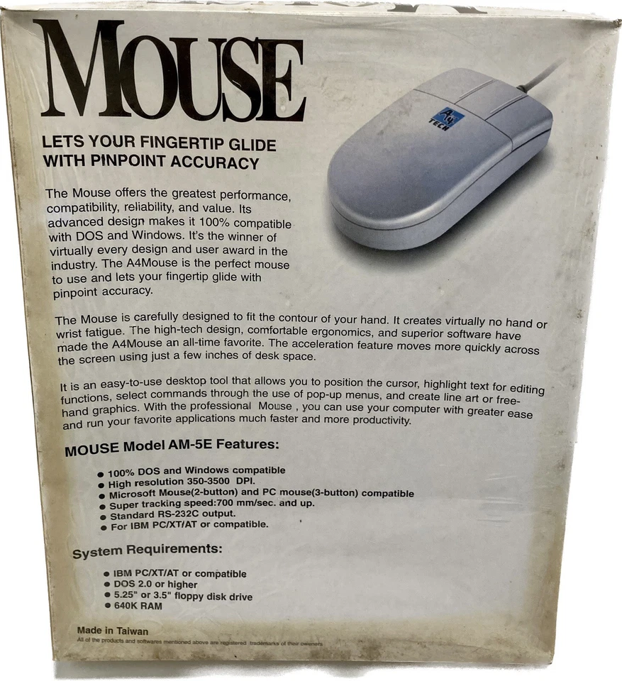 VTG A4 Tech Mouse Model: AM-5E For IBM PC/XT/AT or Compatible NOS - Image 4 of 4