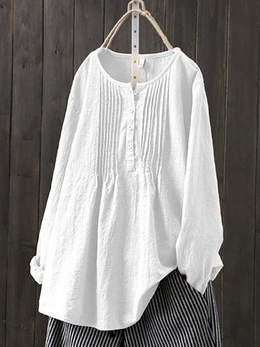 Womens Cotton Linen Tunic Tops Baggy Long Sleeve Ladies T-Shirt Blouse - Bild 14 von 21