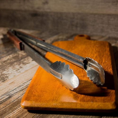 Locking Scalloped Tongs 22'' Long Flat Rosewood Handle Durable Stainless Steel. - Picture 2 of 5