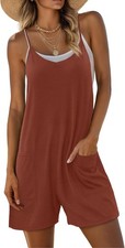 Womens Summer Sleeveless Romper Loose Fit Jumpsuit with Pockets Stretchy Casual